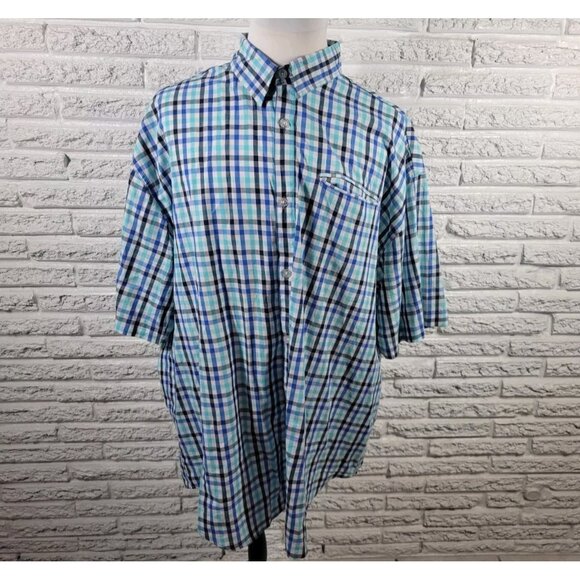 Marc Ecko Mens Shirt 4XLT Short Sleeve Casual Blue Plaid Pocket Cotton PLA96E - Picture 1 of 8